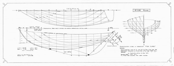 Joel White's lines based on measurements I made of Mystic Seaport's Fish boat Merry Hell. (courtesy Brooklin Boat Yard)