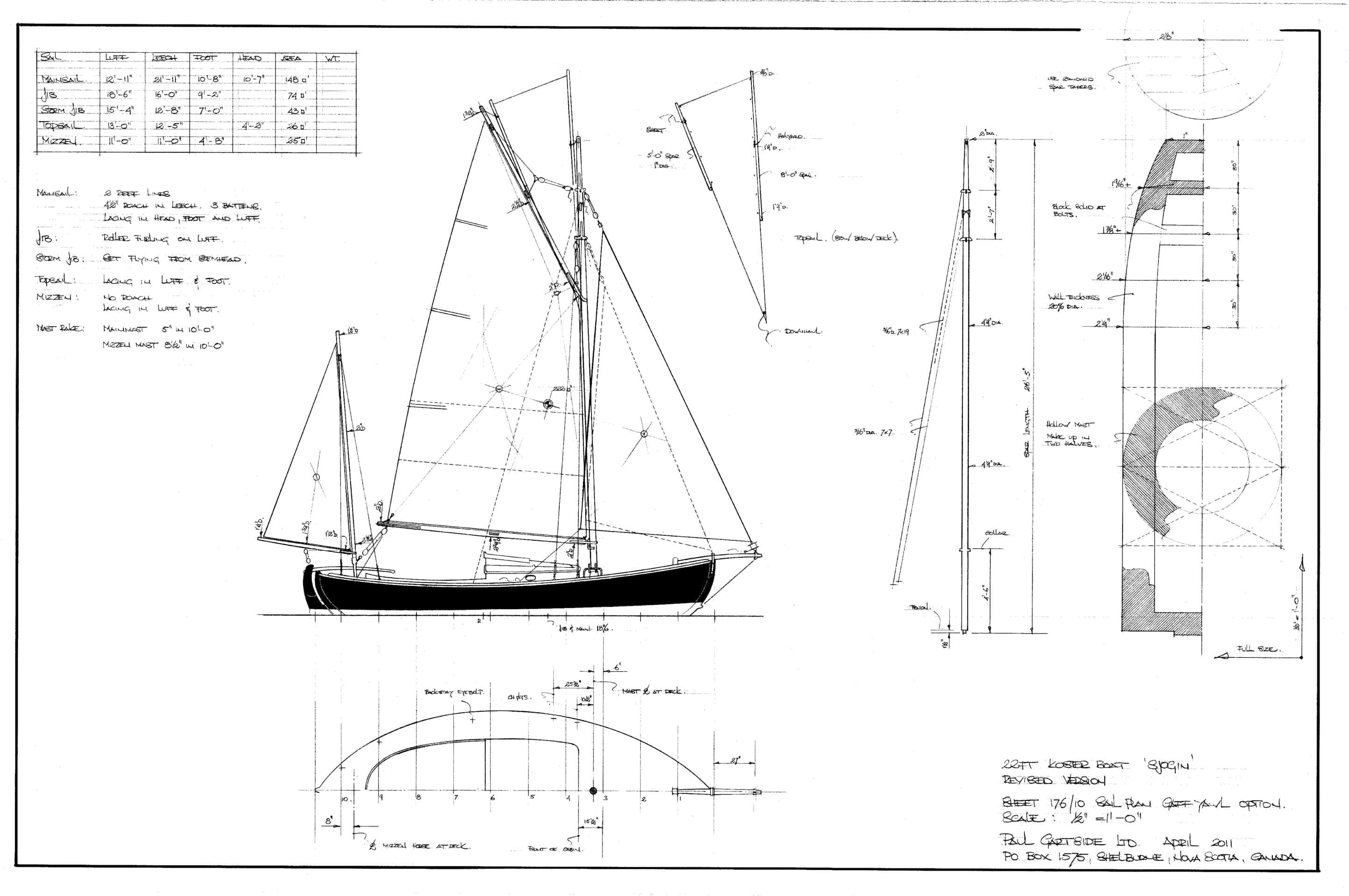 Gartside#176-10 Sail Plan Gaff Yawl option - OffCenterHarbor.com